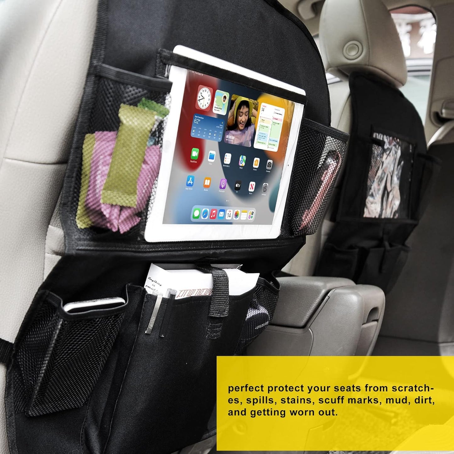 2 Packs Car Backseat Organizer | Car Seat Back Protectors With Storage Pockets And Clear Tablet Holder | Organize Travel Accessories And Bottle Drinks