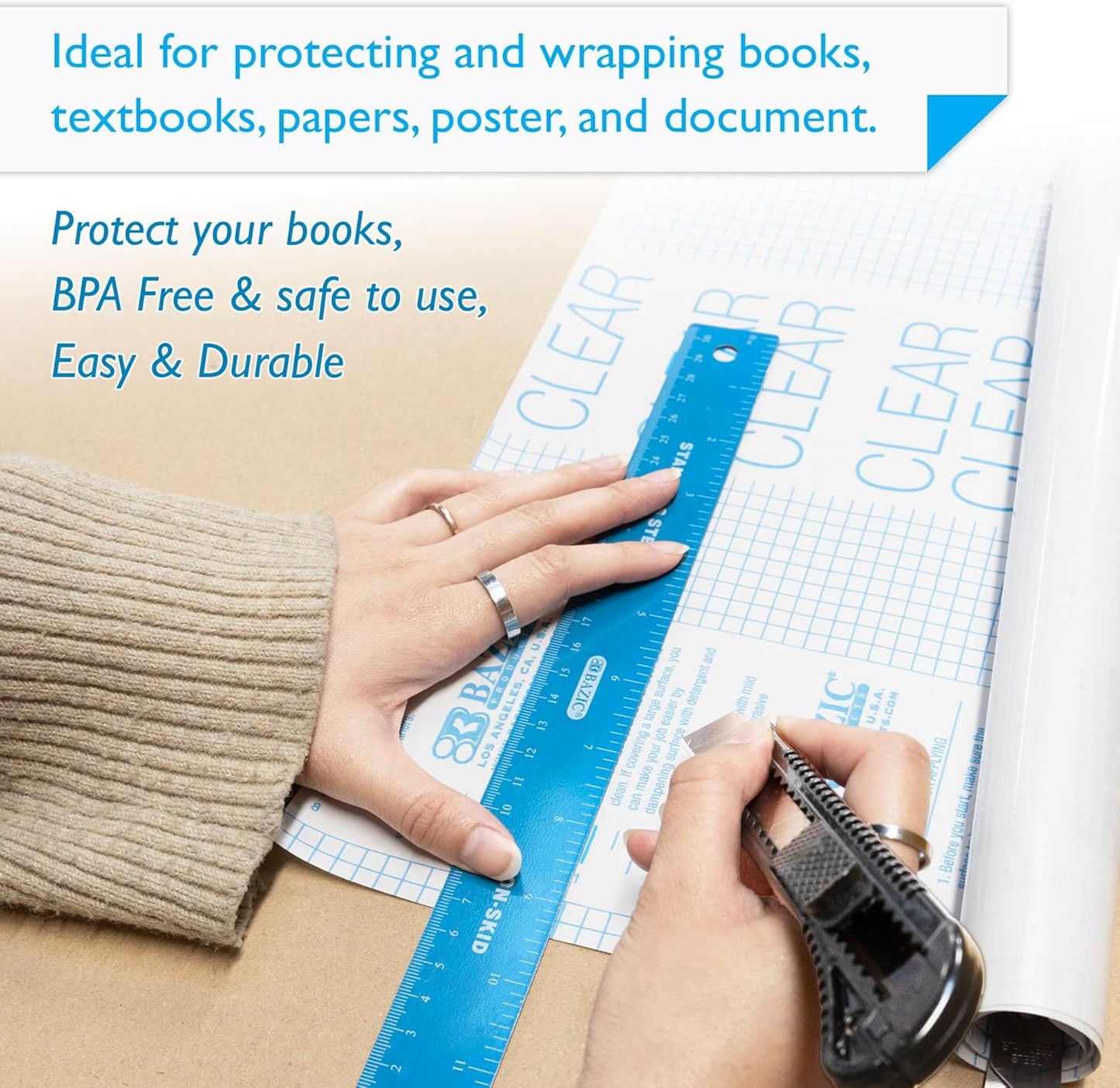 Book Wrap - Clear Book Cover Self Adhesive Book Protector for Book Covers for Paperbacks, Plastic Cover for Books, Clear Contact Paper Peel and Stick, 17.5" x 1.7 Yard Roll, 1-Roll