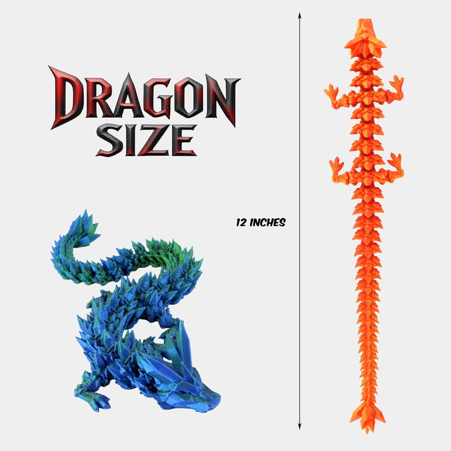 PowerTRC 10Pcs 3D Printed Crystal Dragons – Flexible 12 Inch 3D Printed Toy Dragon, Great for Gift Bags, Desk Decor, Party Favors, Perfect Basket Essentials Stuffers