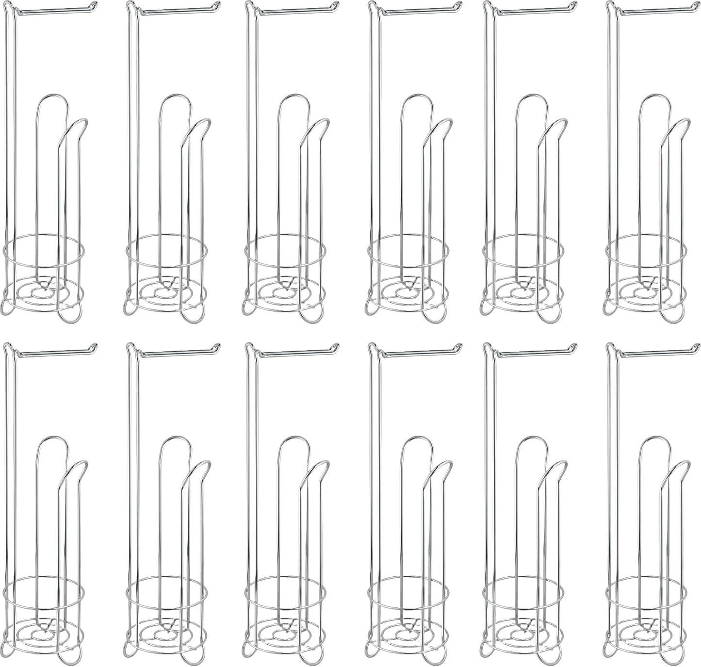 Toilet Paper Holder Stand and Tissue Paper Roll Dispenser for 4 Mega Rolls, Bathroom Free Standing Tissue Roll Storage Holder Rack, Metal Wire Chrome 5.1" Opening