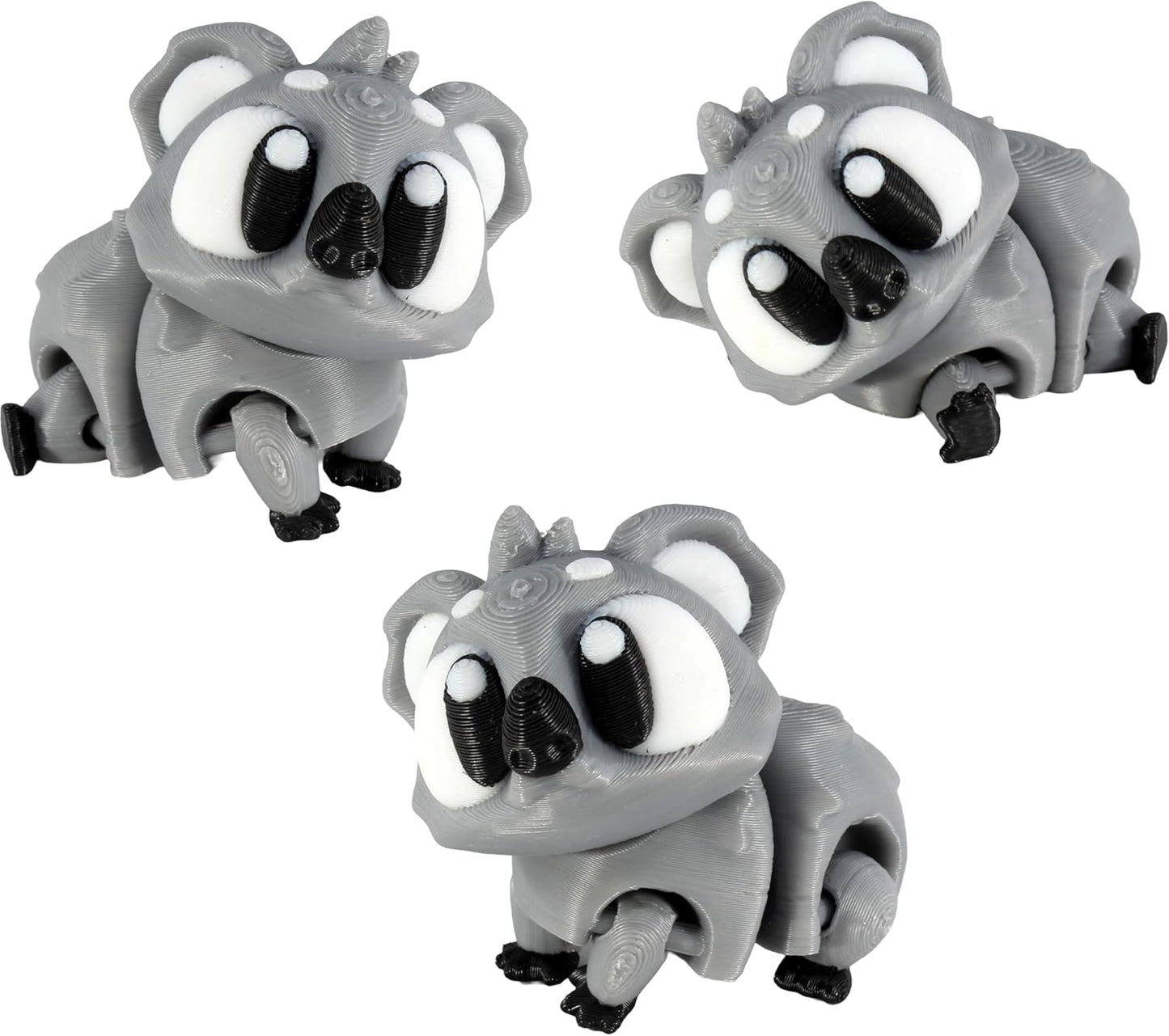 PowerTRC 3D Printed Articulated Koala Fidget Toy 3 Pack – Flexible Cute Animal Desk Decor, Adult Fidget Collectible – 3D Printed in USA