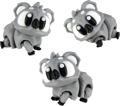 PowerTRC 3D Printed Articulated Koala Fidget Toy 3 Pack – Flexible Cute Animal Desk Decor, Adult Fidget Collectible – 3D Printed in USA
