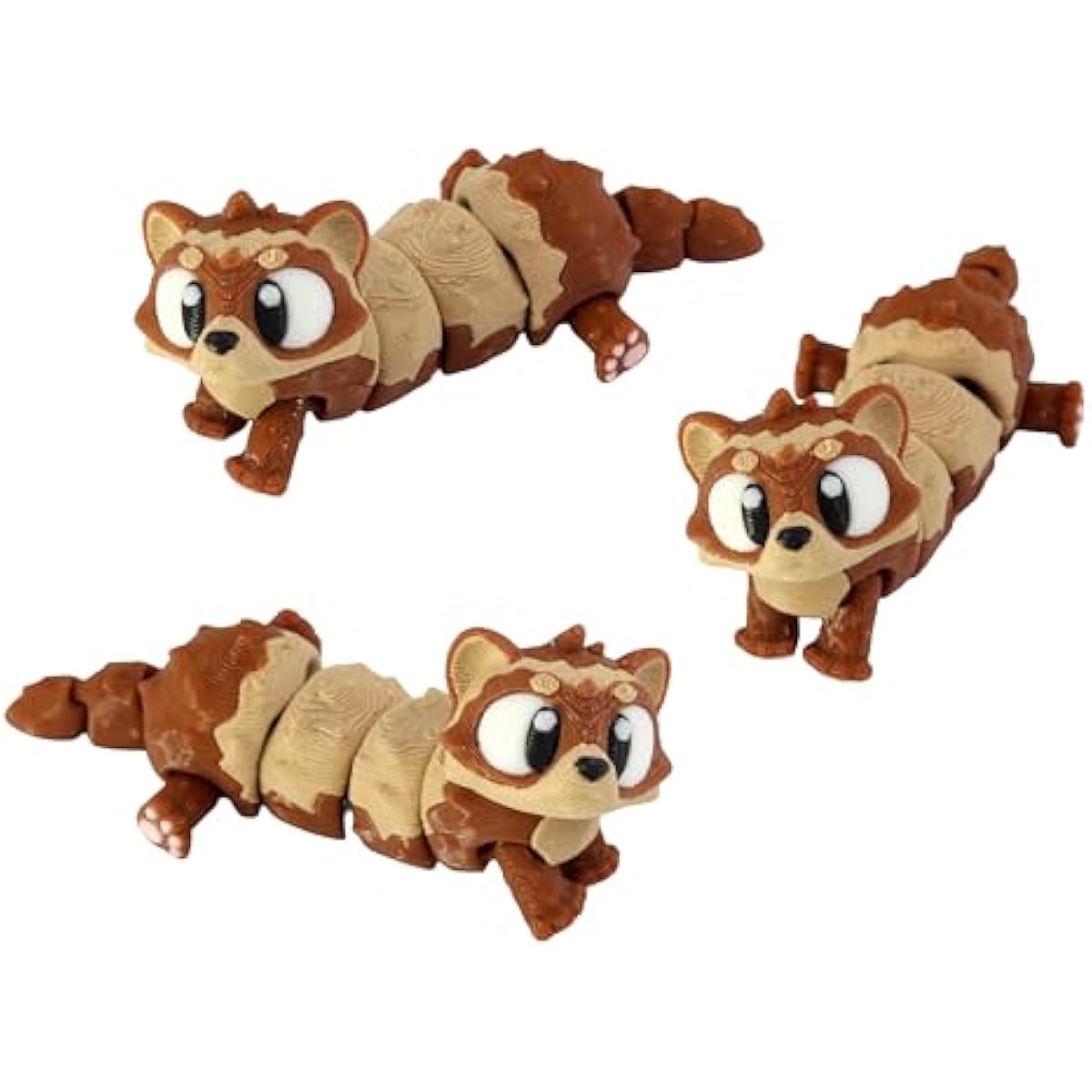 3D Printed Articulated Ferret Fidget Toy 3 Pack – Flexible Cute Animal Desk Decor, Adult Collectible – 3D Printed in USA