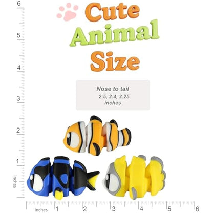 PowerTRC 3D Printed Articulated Tropical Fish Fidget Toy 3 Pack – Flexible Cute Animal Desk Decor, Adult Fidget Collectible – 3D Printed in USA