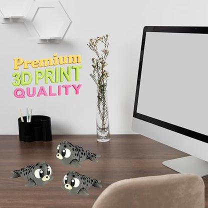 PowerTRC 3D Printed Articulated Seal Fidget Toy 3 Pack – Flexible Cute Animal Desk Decor, Adult Fidget Collectible – 3D Printed in USA