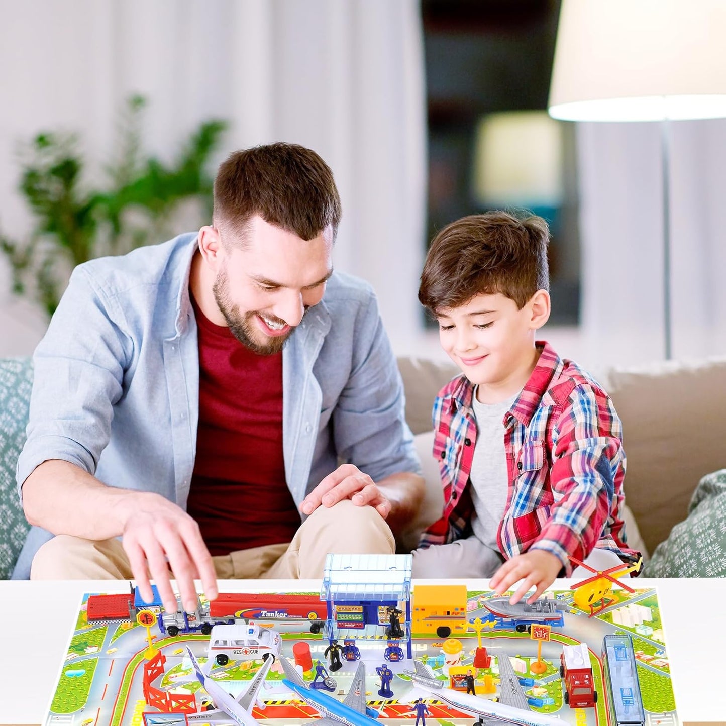 Airport Play Set Airports Toy with Airplanes, Vehicles, Figures & Accessories, Play Mat Interactive Learning Toys for Toddlers