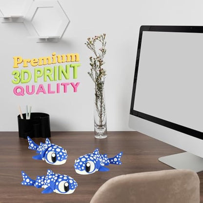 PowerTRC 3D Printed Articulated Whale Shark Fidget Toy 3 Pack – Flexible Cute Animal Desk Decor, Adult Fidget Collectible – 3D Printed in USA