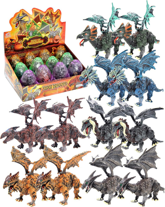 PowerTRC 12 Pack Deluxe 3D Dragon Action Figures in Jurassic-Inspired Hatching Eggs | Take Apart Puzzle Toy | Perfect for Kids' Party Favors and Bulk Toy Excitement!