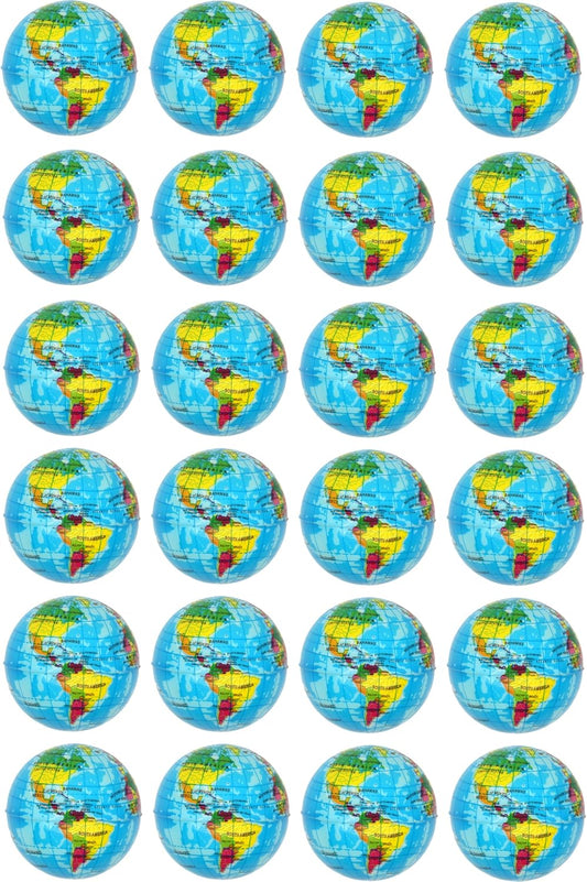 24 Pack Mini Soft Foam Earth Squeeze Balls Planet Theme | Stress Relief Bulk Party, Birthday, Classroom Favors, Rewards Toy Set for Kids (2.5”)