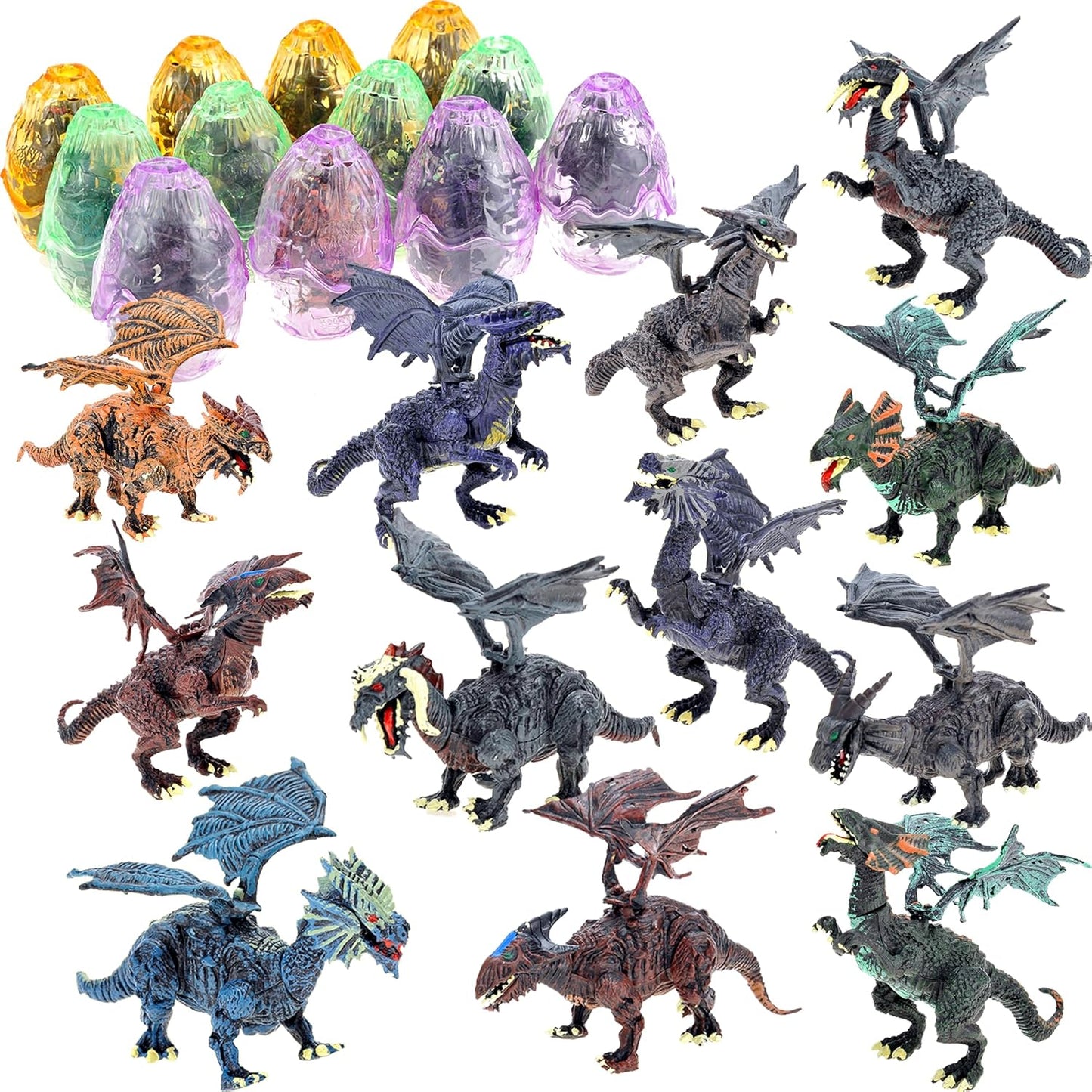 PowerTRC 3D Dragon Action Figures in Jurassic-Inspired Hatching Eggs | Take Apart Puzzle Toy | Perfect for Kids' Party Favors and Bulk Toy Excitement!