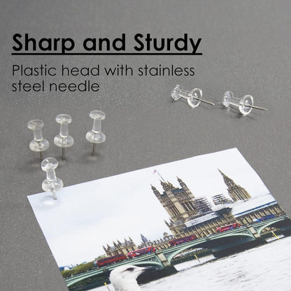 Transparent Push Pins, Clear, 100 Per Pack (Packaging May Vary)