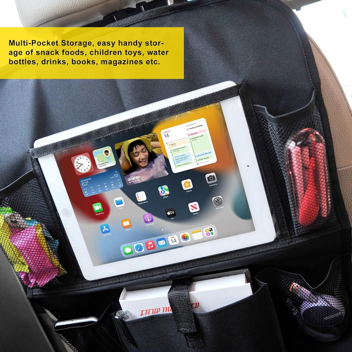 2 Packs Car Backseat Organizer | Car Seat Back Protectors With Storage Pockets And Clear Tablet Holder | Organize Travel Accessories And Bottle Drinks