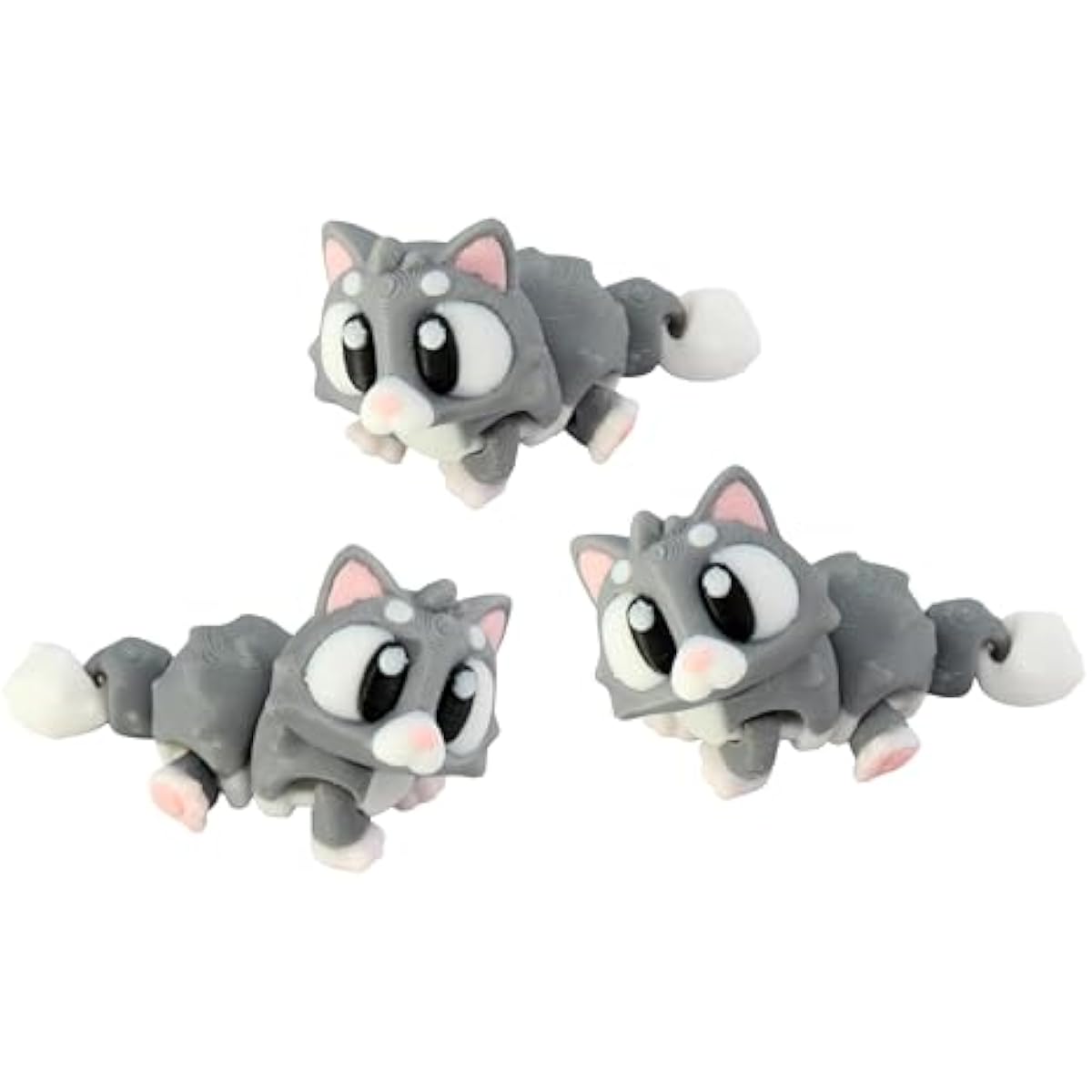3D Printed Articulated Cat Fidget Toy 3 Pack – Flexible Cute Animal Desk Decor, Adult Stress Relief Collectible – 3D Printed in USA