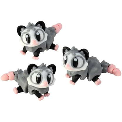 3D Printed Articulated Opossum Fidget Toy 3 Pack – Flexible Cute Animal Desk Decor, Adult Stress Relief Collectible – 3D Printed in USA