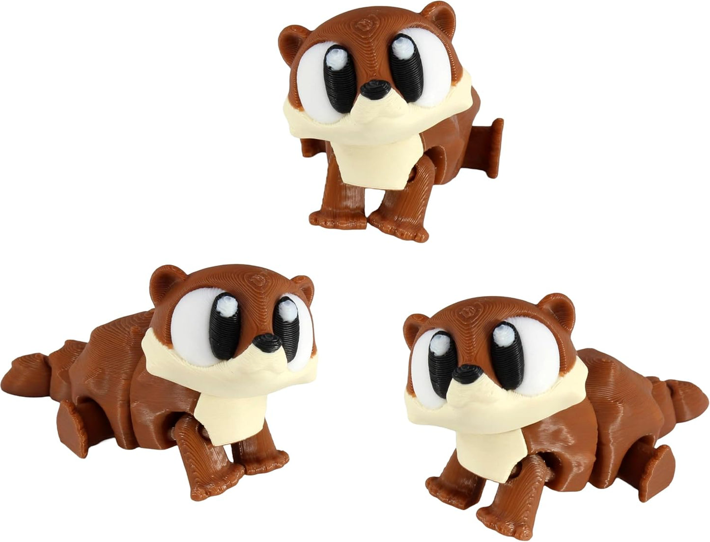 PowerTRC 3D Printed Articulated Otter Fidget Toy 3 Pack – Flexible Cute Animal Desk Decor, Adult Fidget Collectible – 3D Printed in USA