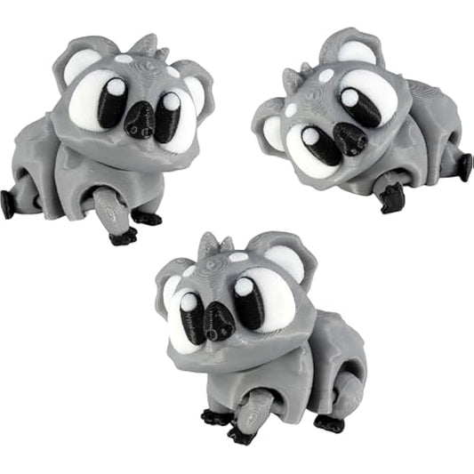 PowerTRC 3D Printed Articulated Koala Fidget Toy 3 Pack – Flexible Cute Animal Desk Decor, Adult Fidget Collectible – 3D Printed in USA