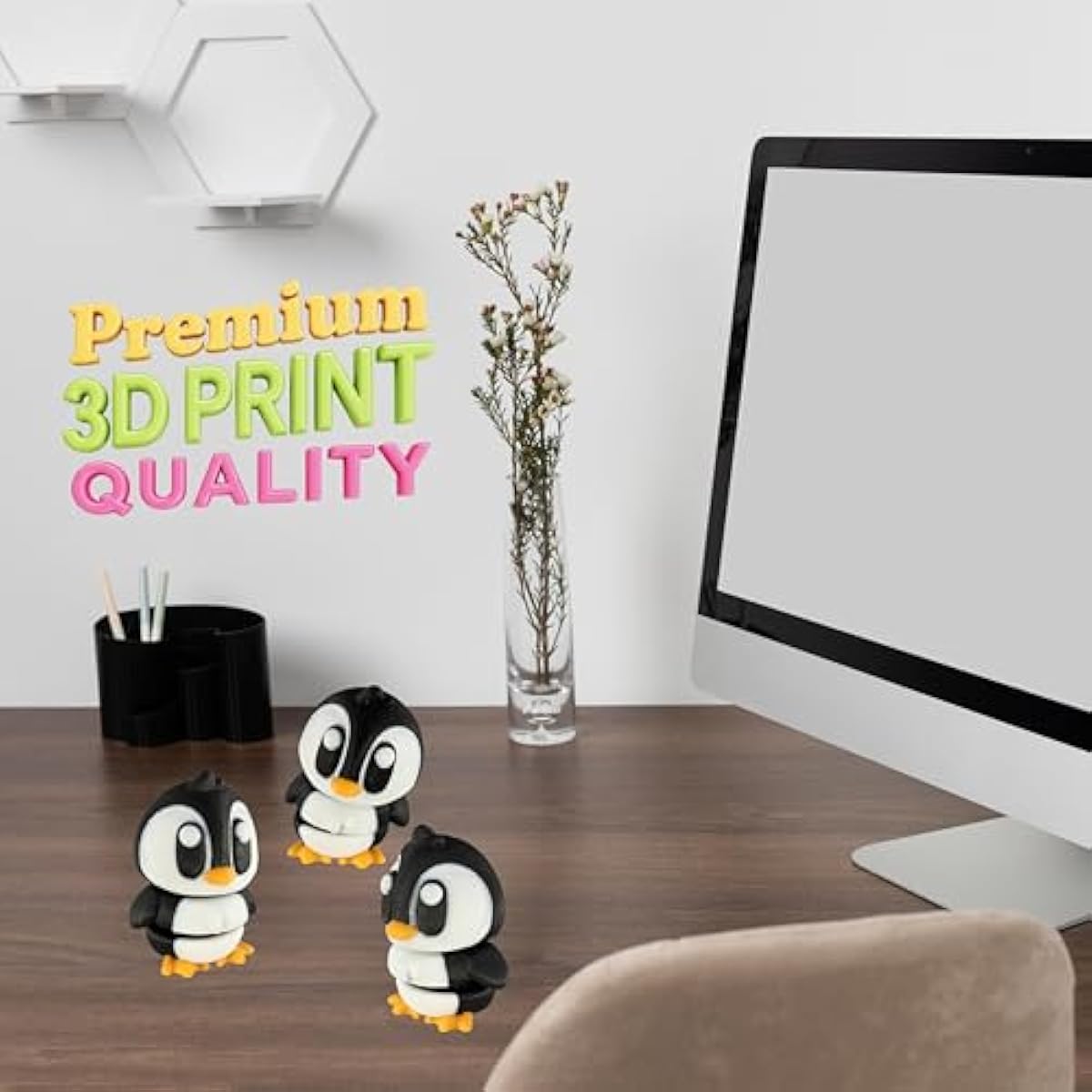 PowerTRC 3D Printed Articulated Penguin Fidget Toy 3 Pack – Flexible Cute Animal Desk Decor, Adult Fidget Collectible – 3D Printed in USA