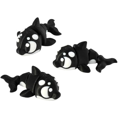 3D Printed Articulated Orca Killer Whale Fidget Toy 3 Pack – Flexible Cute Animal Desk Decor, Adult Collectible Figure – 3D Printed in USA