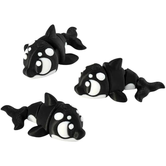 3D Printed Articulated Orca Killer Whale Fidget Toy 3 Pack – Flexible Cute Animal Desk Decor, Adult Collectible Figure – 3D Printed in USA