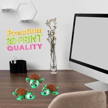 3D Printed Articulated Turtle Fidget Toy 3 Pack – Flexible Cute Animal Desk Decor, Adult Fidget Collectible – 3D Printed in USA