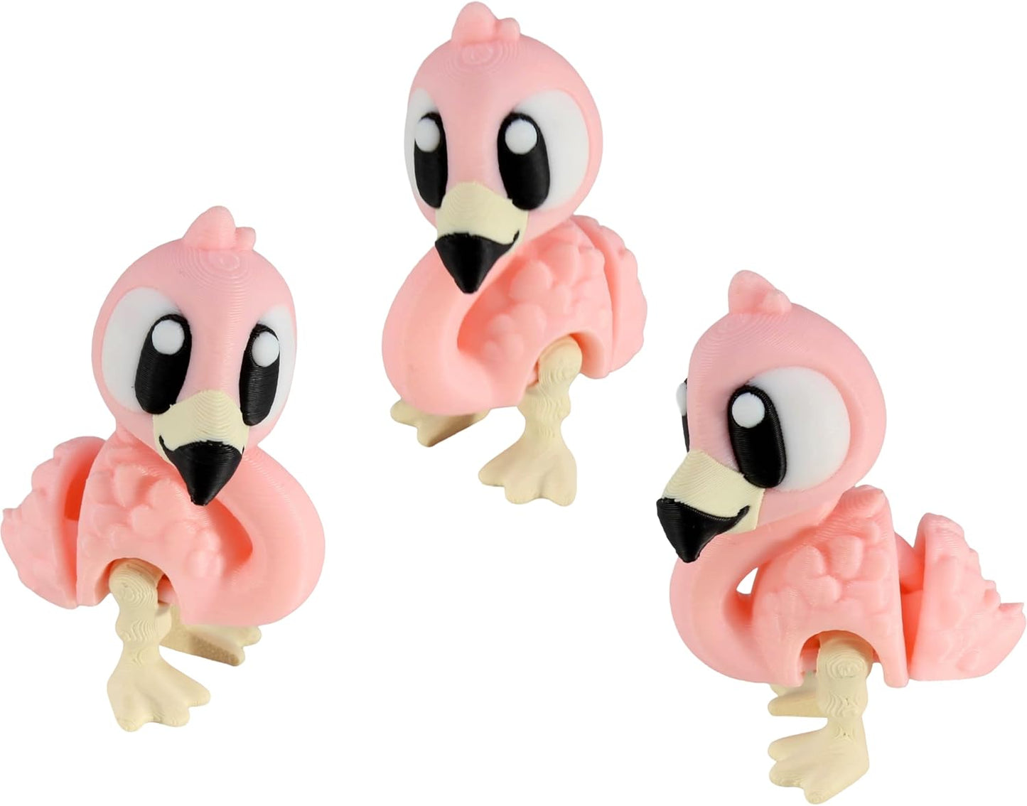 PowerTRC 3D Printed Articulated Flamingo Fidget Toy 3 Pack – Flexible Cute Animal Desk Decor, Adult Fidget Collectible – 3D Printed in USA