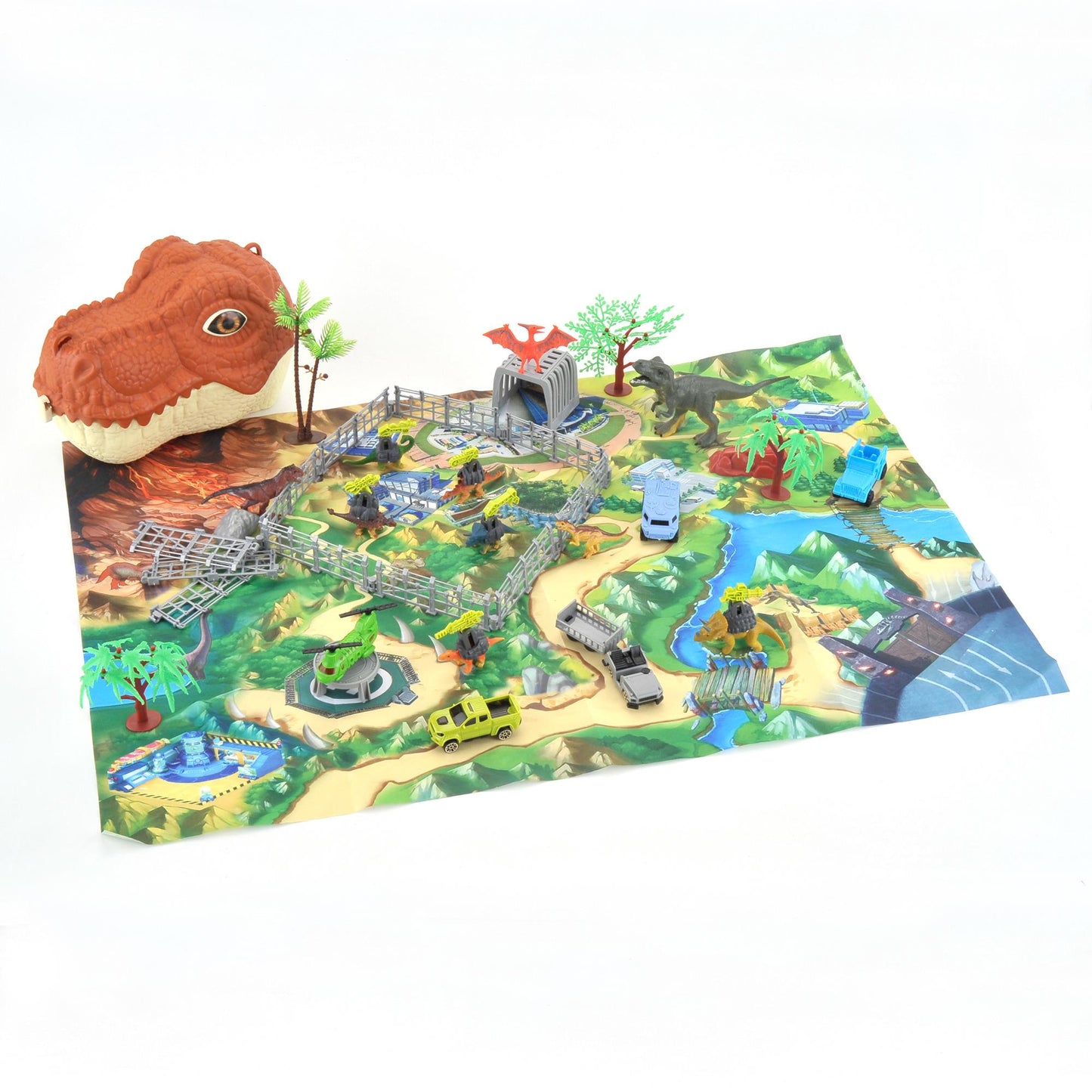 Dinosaur Toys, Military Dinosaurs Toy Figures with Weapons & Fences, 49PCS Dinosaur Toys for Kids 3-5, Army Vehicles Jurassic Dinosaur Park Toddler Dinosaur Figures w/ Storage Head & Play Mat