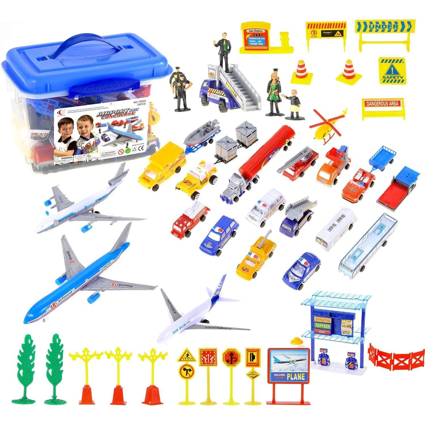 Airport Play Set Airports Toy with Airplanes, Vehicles, Figures & Accessories, Play Mat Interactive Learning Toys for Toddlers