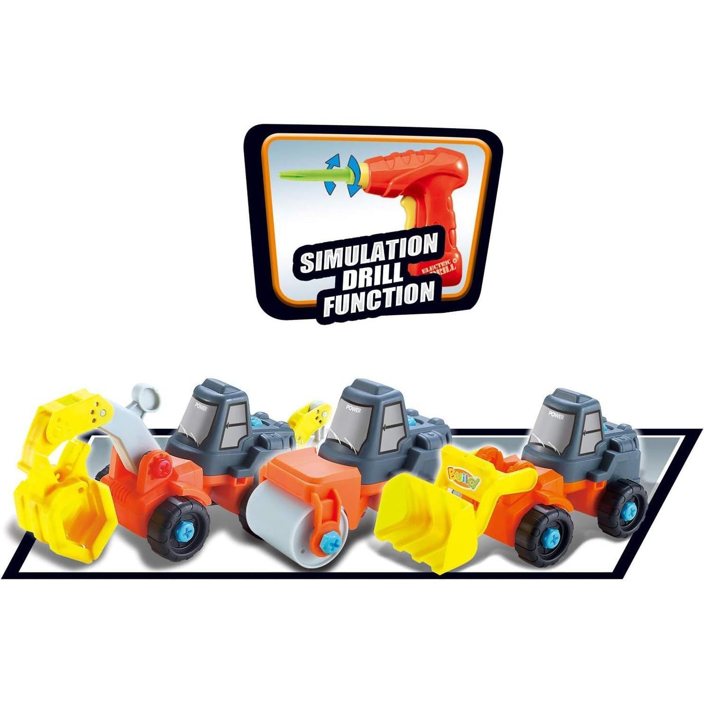 3-in-1 Take Apart Educational Toy Construction Truck with Power Tool | Change to Bulldozer, Excavator, Roller Learning Playset for Kids