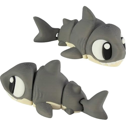 PowerTRC 3D Printed Articulated Shark Fidget Toy 3 Pack – Flexible Cute Animal Desk Decor, Adult Fidget Collectible – 3D Printed in USA