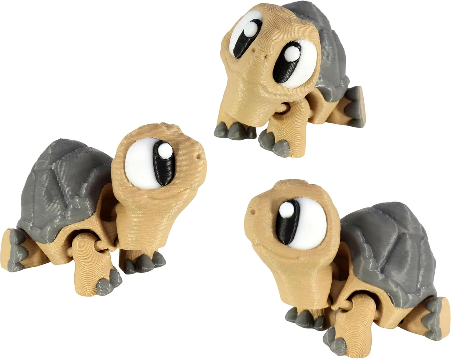 PowerTRC 3D Printed Articulated Tortoise Fidget Toy 3 Pack – Flexible Cute Animal Desk Decor, Adult Fidget Collectible – 3D Printed in USA