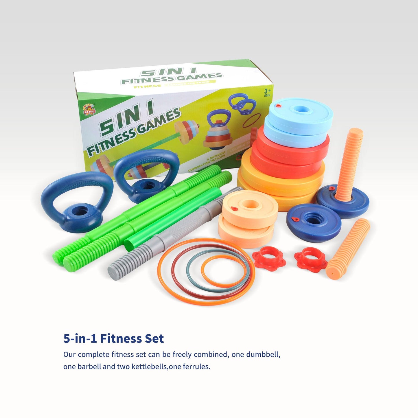 Kids Exercise Weight Set - 5-in-1 Adjustable Workout Toy Equipment for Children Pretend Play Exercise - Toddler Beginner Gym, Fitness, Weightlifting and Powerlifting