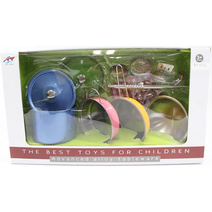 Colorful Metal Pots and Pans Cookware with Utensils Playset for Kids