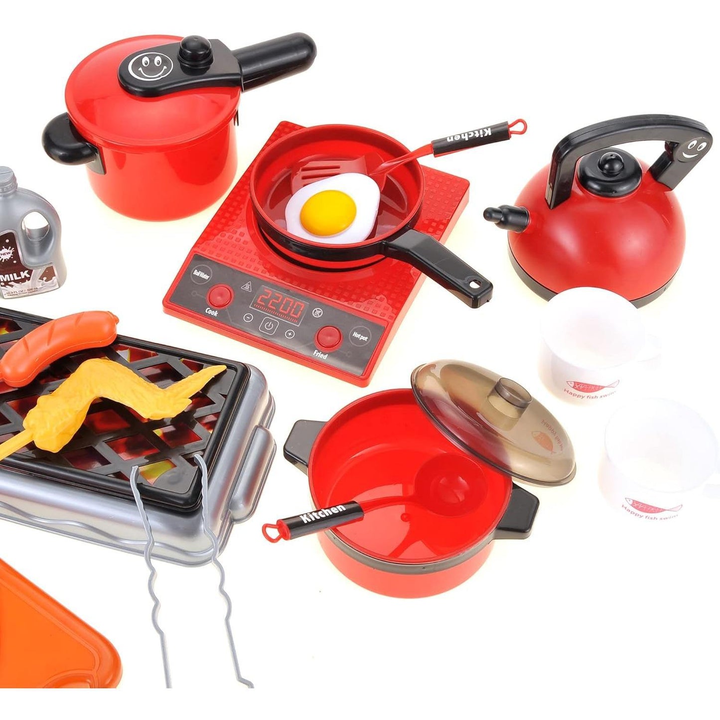 36 Pcs Deluxe Kitchen Play Set and Accessories | Kitchen Cooking Pretend Toys with Pots and Pans, BBQ Grill, Utensils, and Play Food | Educational and Fun Gift for Boys and Girls 3+