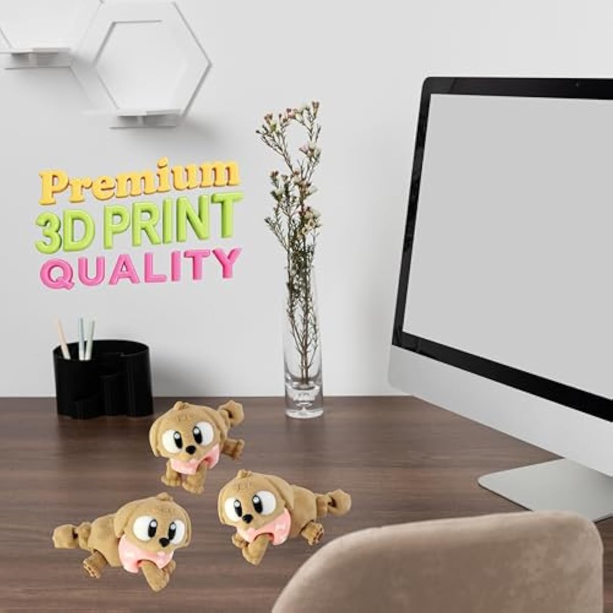 3D Printed Articulated Golden Retriever Dog Fidget Toy 3 Pack – Flexible Cute Animal Desk Decor, Adult Stress Relief Collectible – 3D Printed in USA