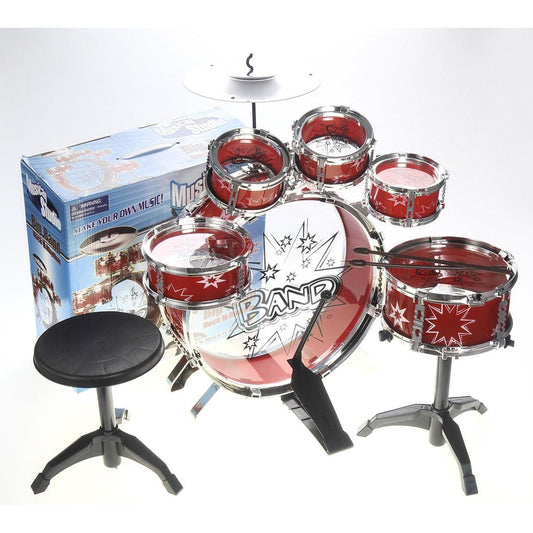 Musical Drum Instrument Set | Toy Drum for Kids | Set Includes 6 Drums, Cymbal, Chair, Kick Pedal, Drumsticks | Red