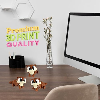 PowerTRC 3D Printed Articulated Otter Fidget Toy 3 Pack – Flexible Cute Animal Desk Decor, Adult Fidget Collectible – 3D Printed in USA