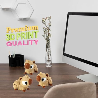PowerTRC 3D Printed Articulated Capybara Fidget Toy 3 Pack – Flexible Cute Animal Desk Decor, Adult Stress Relief Fidget Collectible – 3D Printed in USA