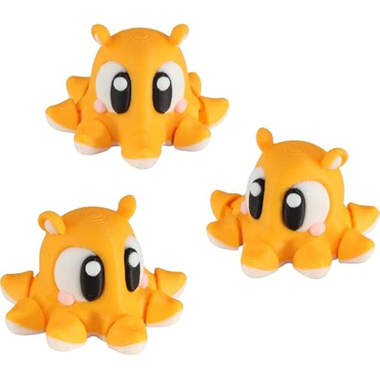 PowerTRC 3D Printed Articulated Octopus Fidget Toy 3 Pack – Flexible Cute Animal Desk Decor, Adult Fidget Collectible – 3D Printed in USA