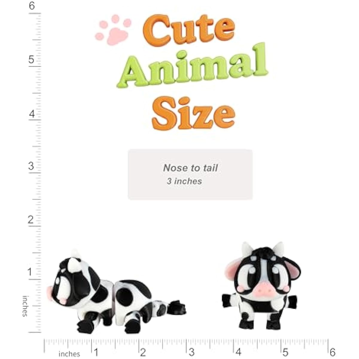 PowerTRC 3D Printed Articulated Cow Fidget Toy 3 Pack – Flexible Cute Animal Desk Decor, Adult Collectible – 3D Printed in USA