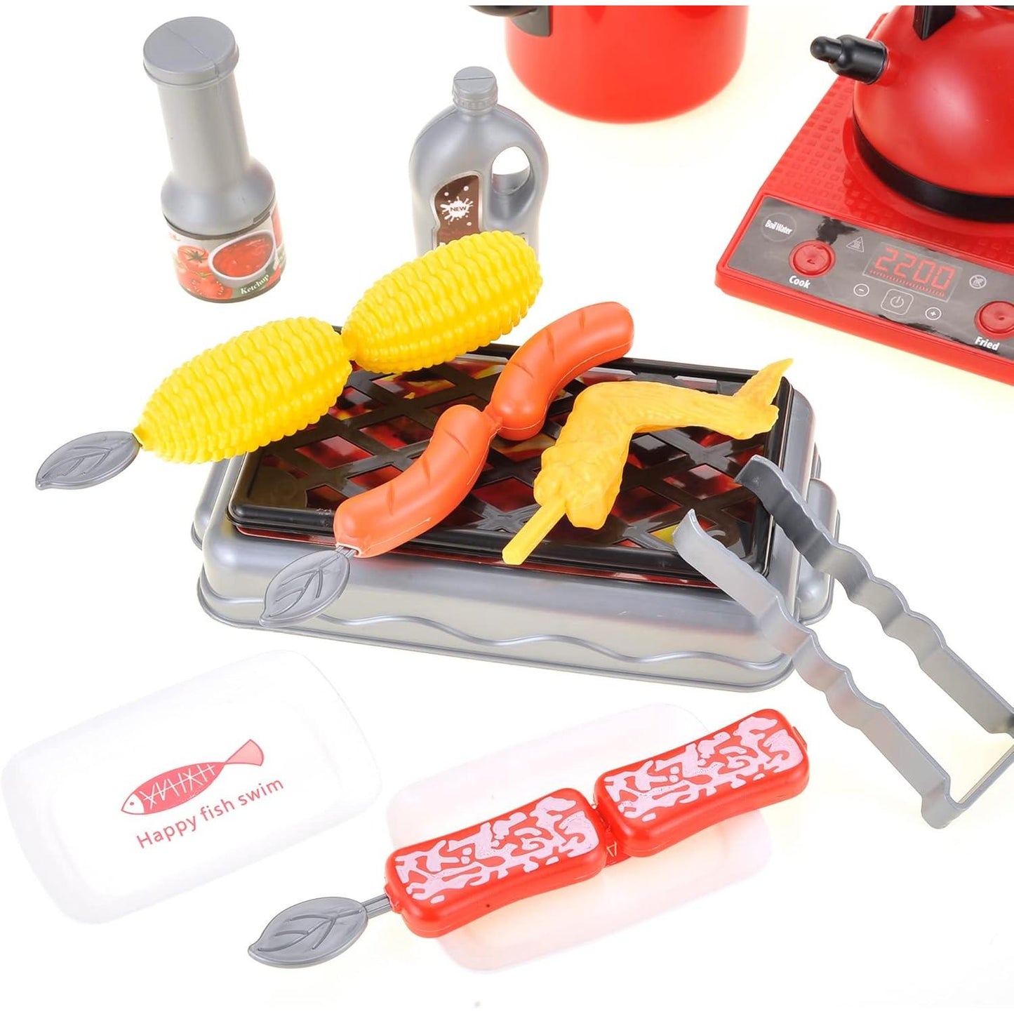 36 Pcs Deluxe Kitchen Play Set and Accessories | Kitchen Cooking Pretend Toys with Pots and Pans, BBQ Grill, Utensils, and Play Food | Educational and Fun Gift for Boys and Girls 3+