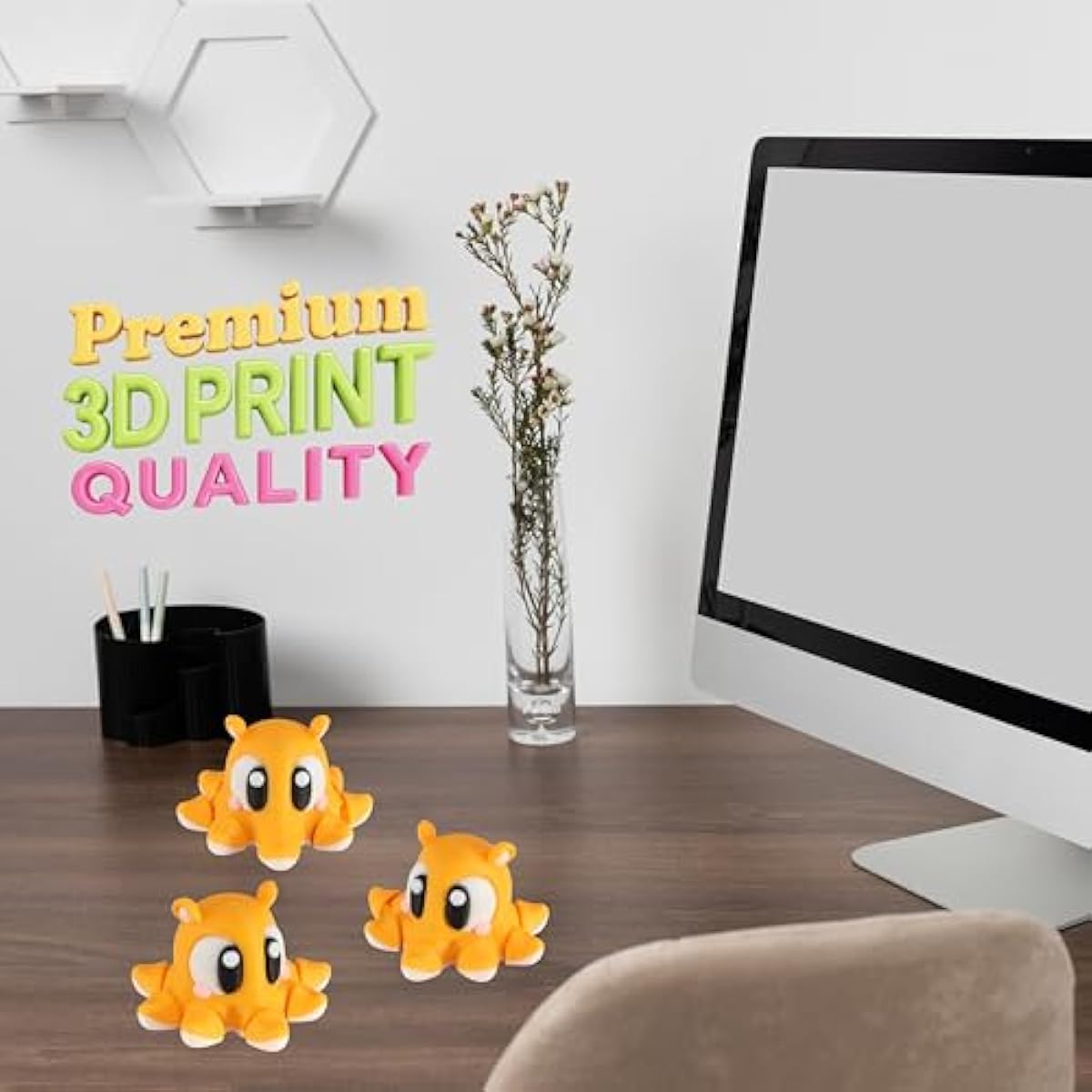PowerTRC 3D Printed Articulated Octopus Fidget Toy 3 Pack – Flexible Cute Animal Desk Decor, Adult Fidget Collectible – 3D Printed in USA