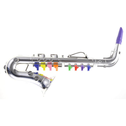Kids Saxophone Music Toy | Wind Musical Instrument | 8 Colored Keys | Toddlers | Learning Saxophone | Metallic Silver