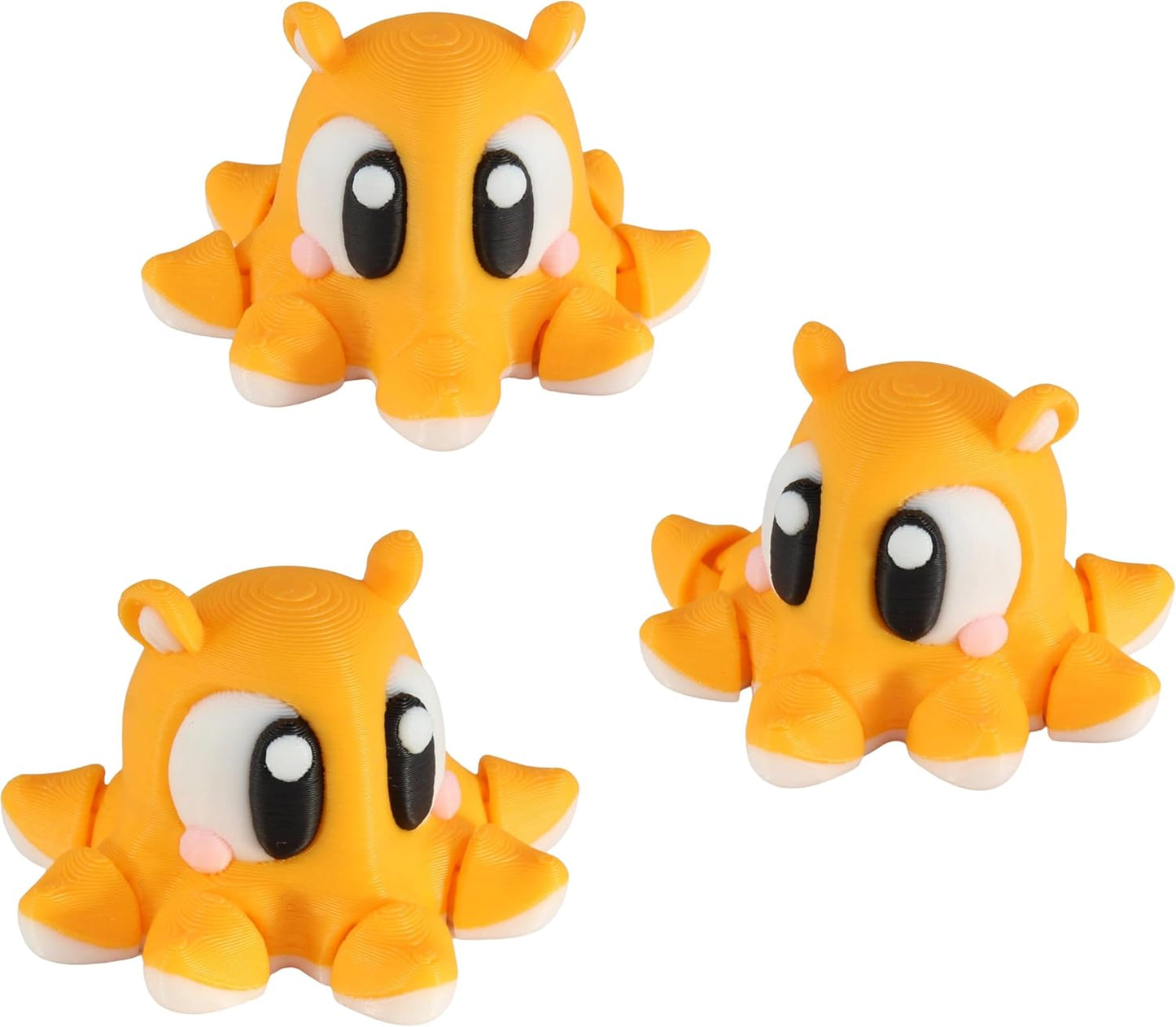 PowerTRC 3D Printed Articulated Octopus Fidget Toy 3 Pack – Flexible Cute Animal Desk Decor, Adult Fidget Collectible – 3D Printed in USA