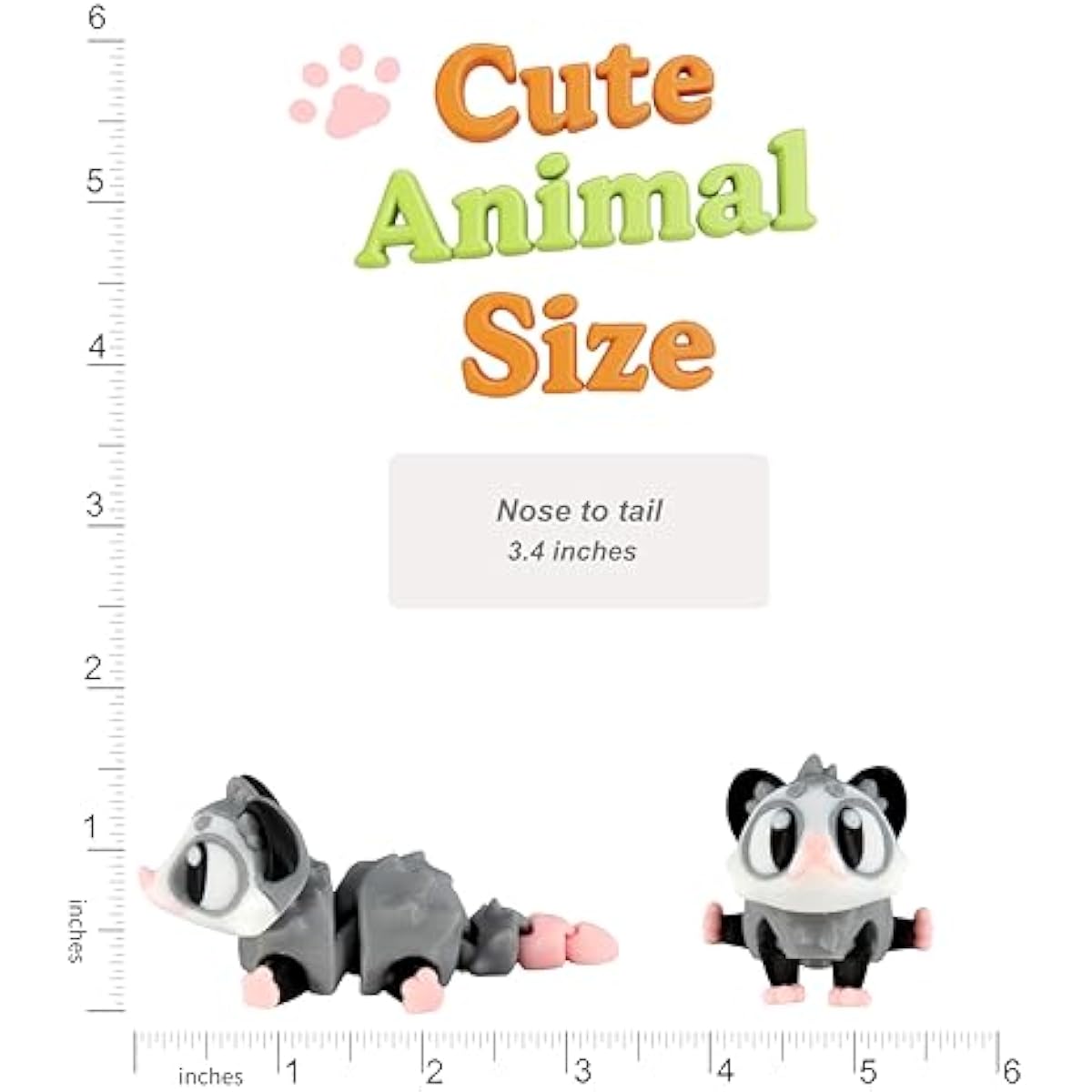 3D Printed Articulated Opossum Fidget Toy 3 Pack – Flexible Cute Animal Desk Decor, Adult Stress Relief Collectible – 3D Printed in USA