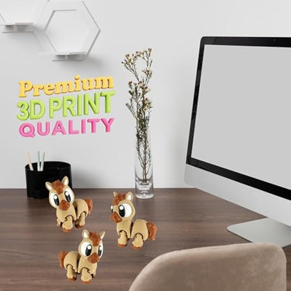 PowerTRC 3D Printed Articulated Horse Fidget Toy 3 Pack – Flexible Cute Animal Desk Decor, Adult Fidget Collectible – 3D Printed in USA