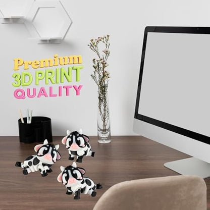 PowerTRC 3D Printed Articulated Cow Fidget Toy 3 Pack – Flexible Cute Animal Desk Decor, Adult Collectible – 3D Printed in USA