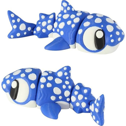 PowerTRC 3D Printed Articulated Whale Shark Fidget Toy 3 Pack – Flexible Cute Animal Desk Decor, Adult Fidget Collectible – 3D Printed in USA