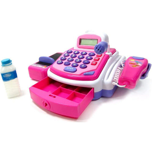 Cash Register Playset for Kids | Pink Supermarket Toy with Microphone |