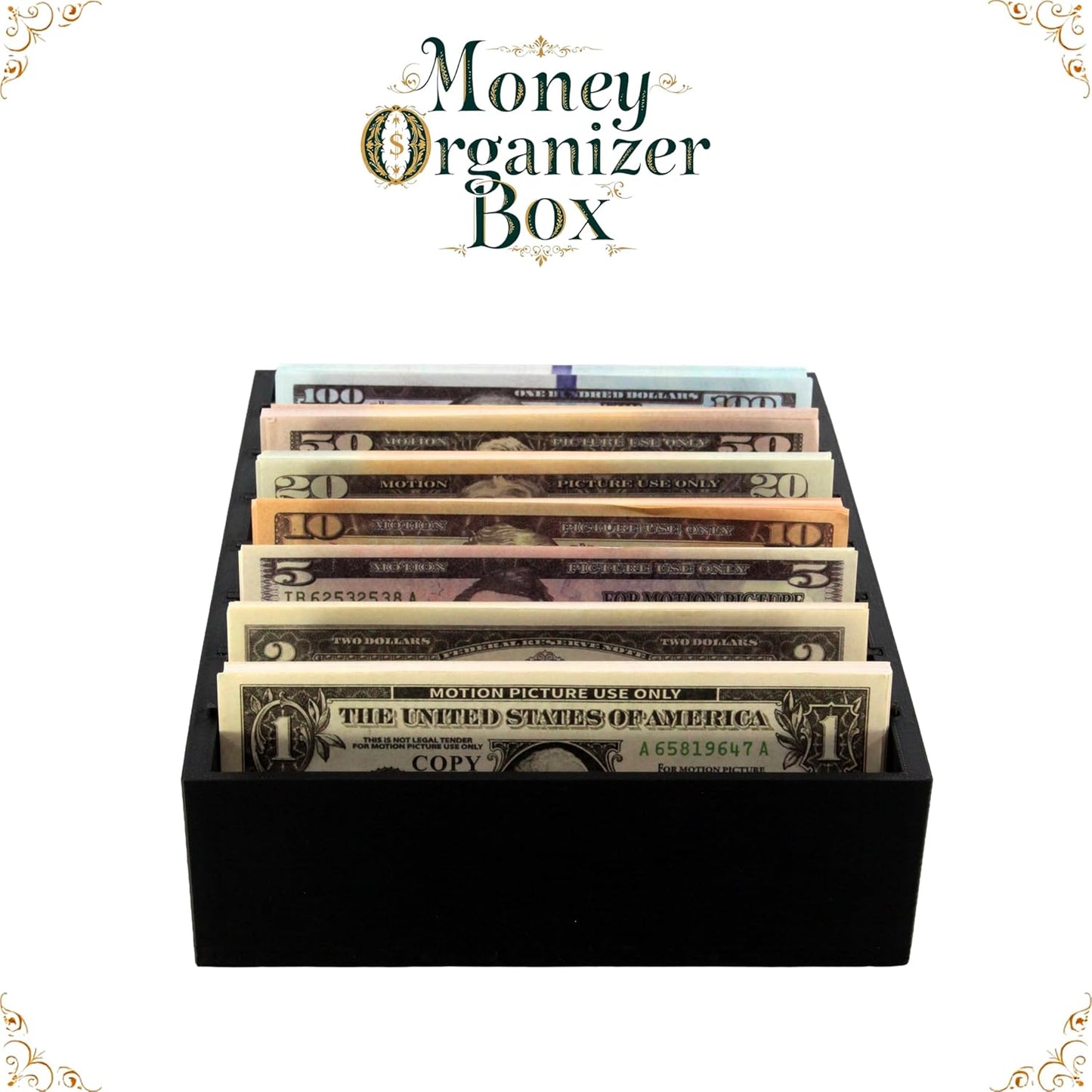 Money Organizer for Cash – 8 Compartment Money Holder, Cash Organizer, Cash Holder, Cash Divider Box, Cash Tray (Black)