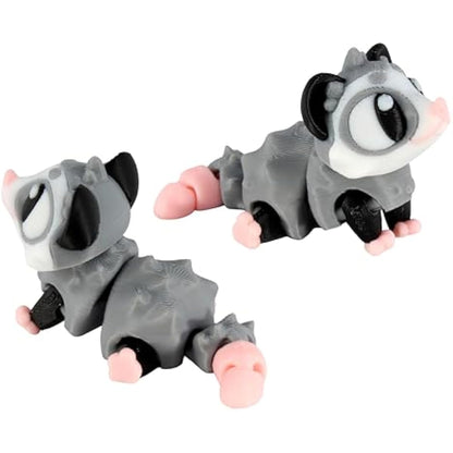 3D Printed Articulated Opossum Fidget Toy 3 Pack – Flexible Cute Animal Desk Decor, Adult Stress Relief Collectible – 3D Printed in USA